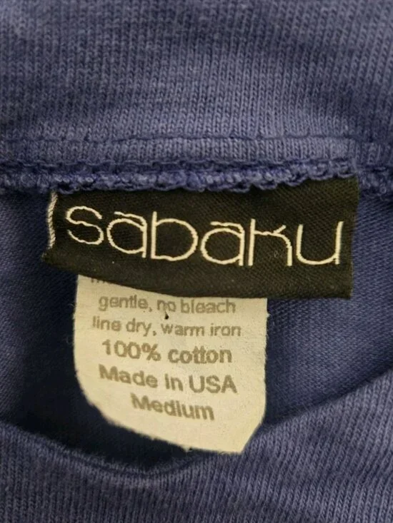 Sabaku Blue Floral Graphic Knit Dress M Fit & Flare Midi 100% Cotton Artsy - Picture 6 of 6